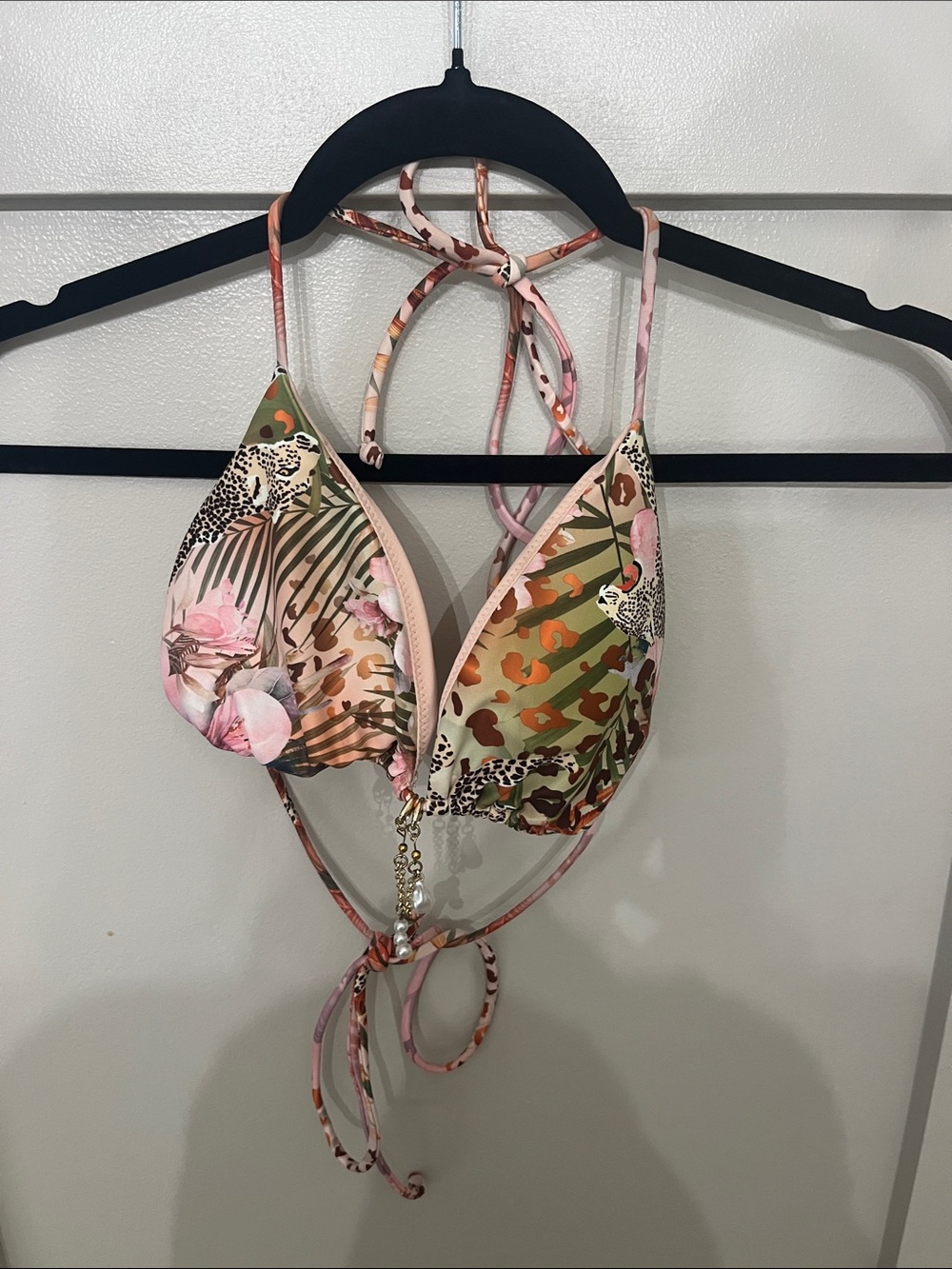 White Fox Boutique Floral leopard print Triangle Bikini Top - Pink, Green, Brown